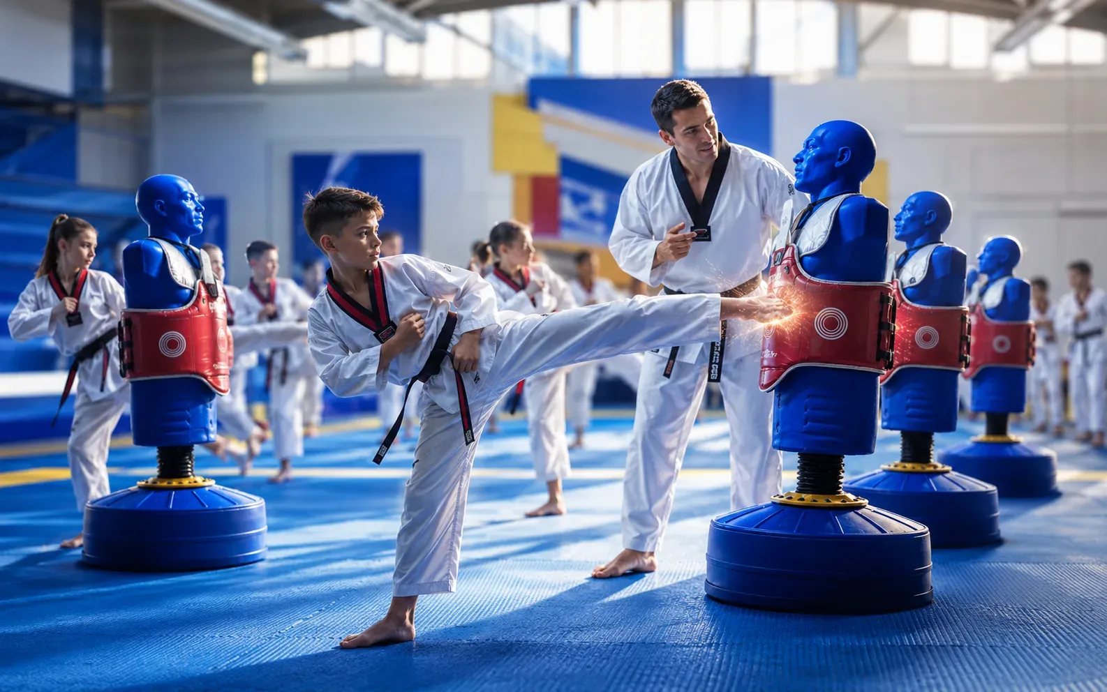 Copii și antrenor la antrenament de Speedkick — Centrul Național Constanța