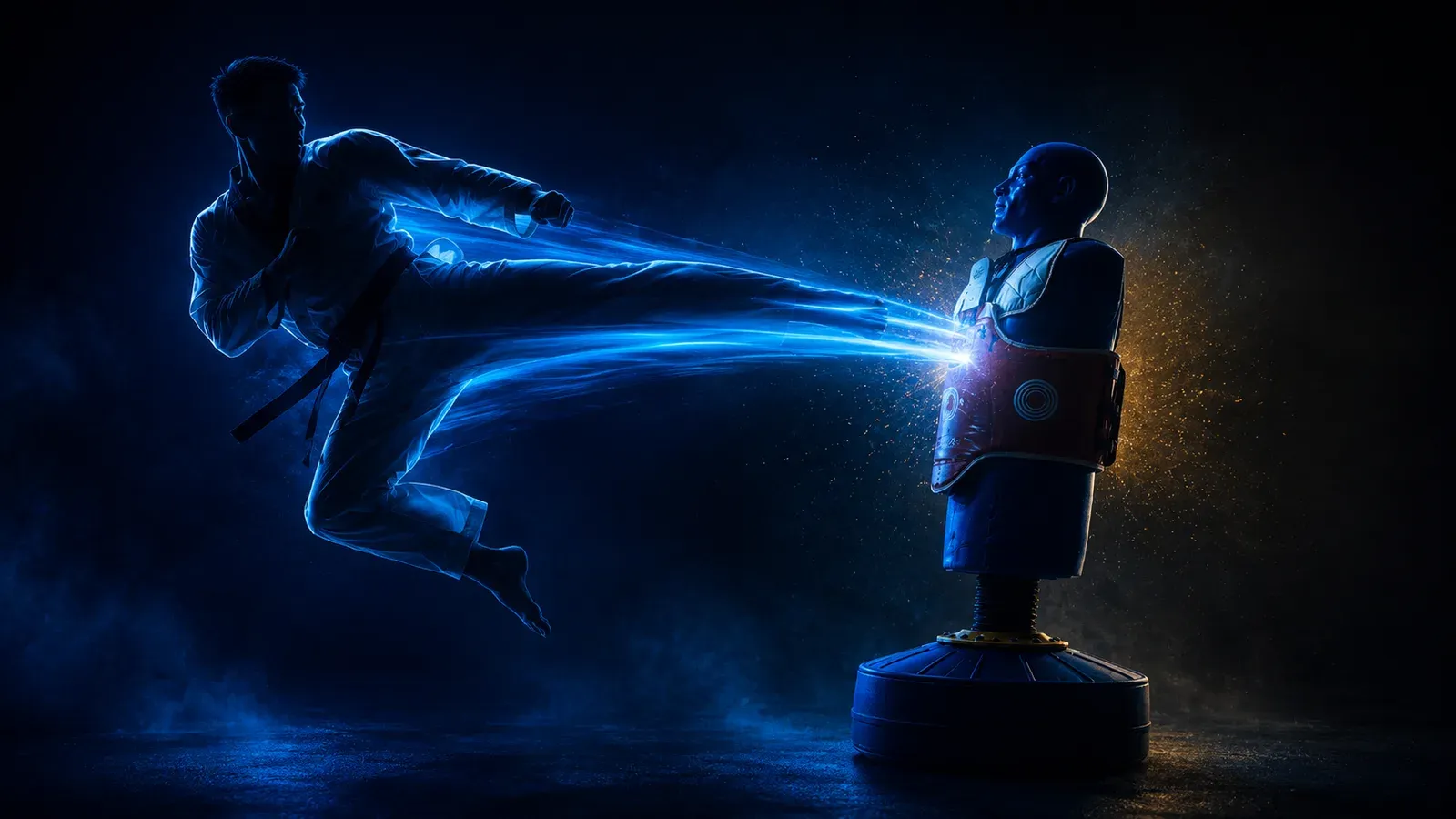 Lovitură de Speedkick la ținta electronică, cu trail de viteză